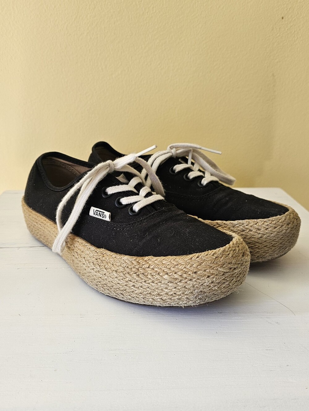 Vans Womens Authentic Espadrille Platform Black Canvas Lace Up Shoes
